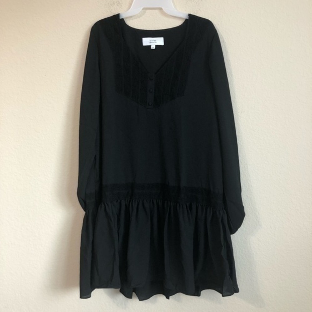 Textile Dress Black Lace Cottagecore Long Sleeve Classic Southern Trendy Boho